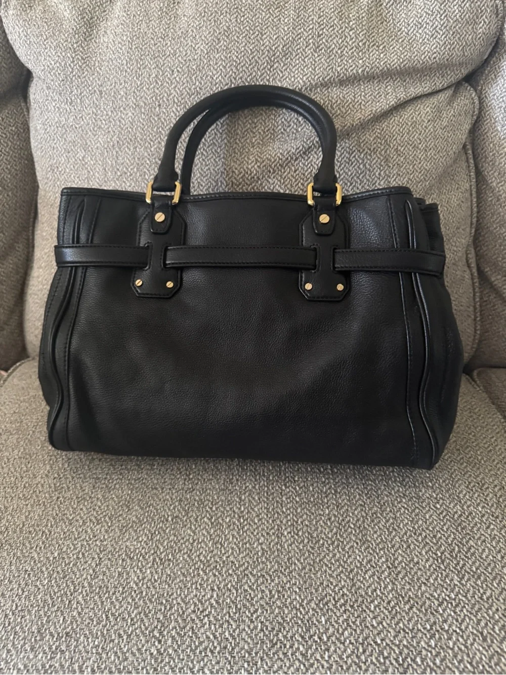 Michael Kors Black Leather Satchel with Gold Accents